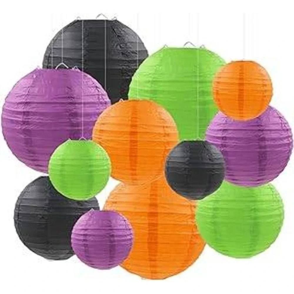 48 Pcs Halloween Paper Lanterns with LED Lights Orange Purple Green Black RS1607
